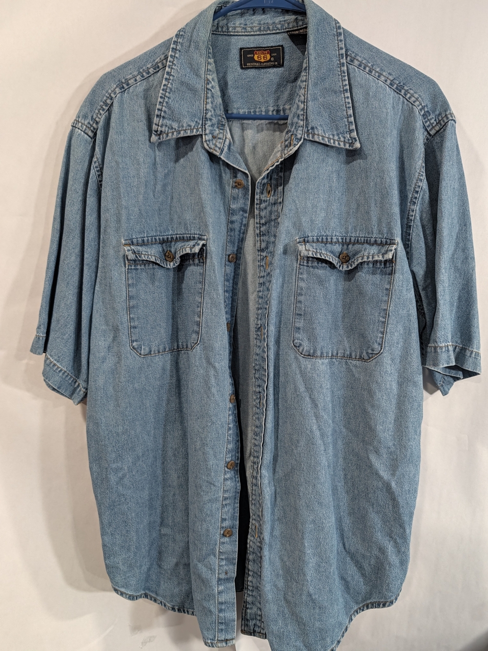 Route 66 Men's Light Denim Short-Sleeve Button-Down Shirt